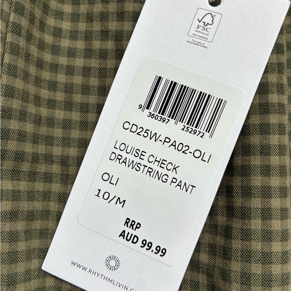 Women’s Rhythm Green Checkered Pants - Picture 2 of 4